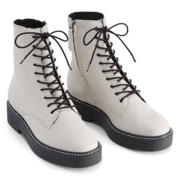NWB SCHUTZ Platform Combat Boots, White Leather - Picture 1 of 7